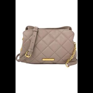 Joy First Class Luxury Leather Quilted Chic Crossbody Bag Taupe